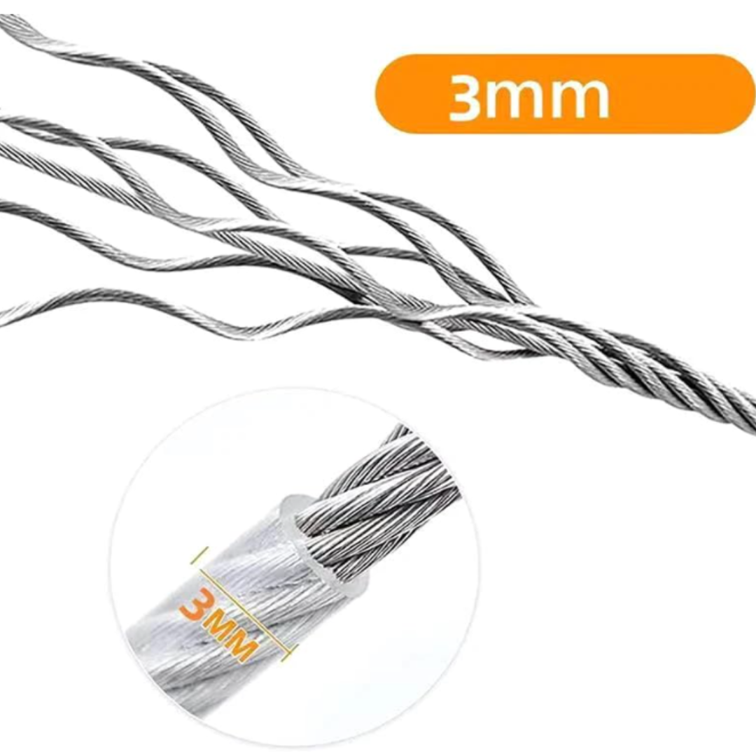 Heavy-Duty Stainless Steel Clothesline with Carabiner Hooks. 10 YEARS WARRANTY
