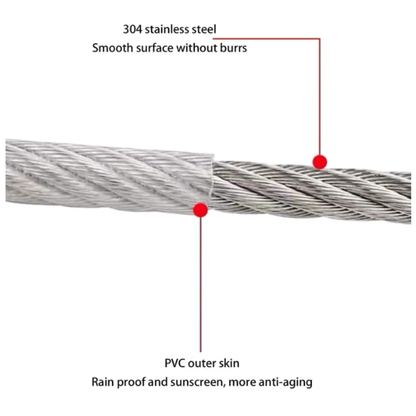 Heavy-Duty Stainless Steel Clothesline with Carabiner Hooks. 10 YEARS WARRANTY
