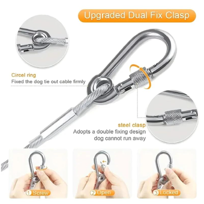 Heavy-Duty Stainless Steel Clothesline with Carabiner Hooks. 10 YEARS WARRANTY